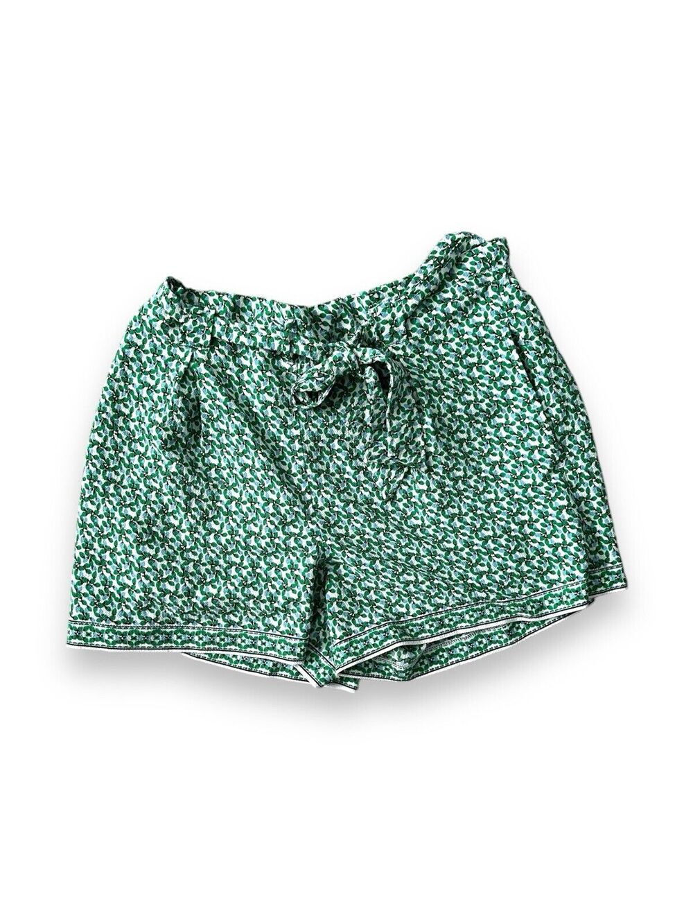 Max Studio Green Floral Dressy Paperbag Shorts Elastic Waist Tie Belted Boho XL